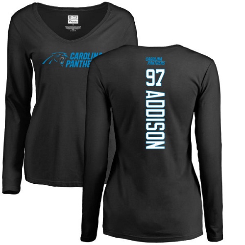 Carolina Panthers Black Women Mario Addison Backer Slim Fit NFL Football #97 Long Sleeve T Shirt
